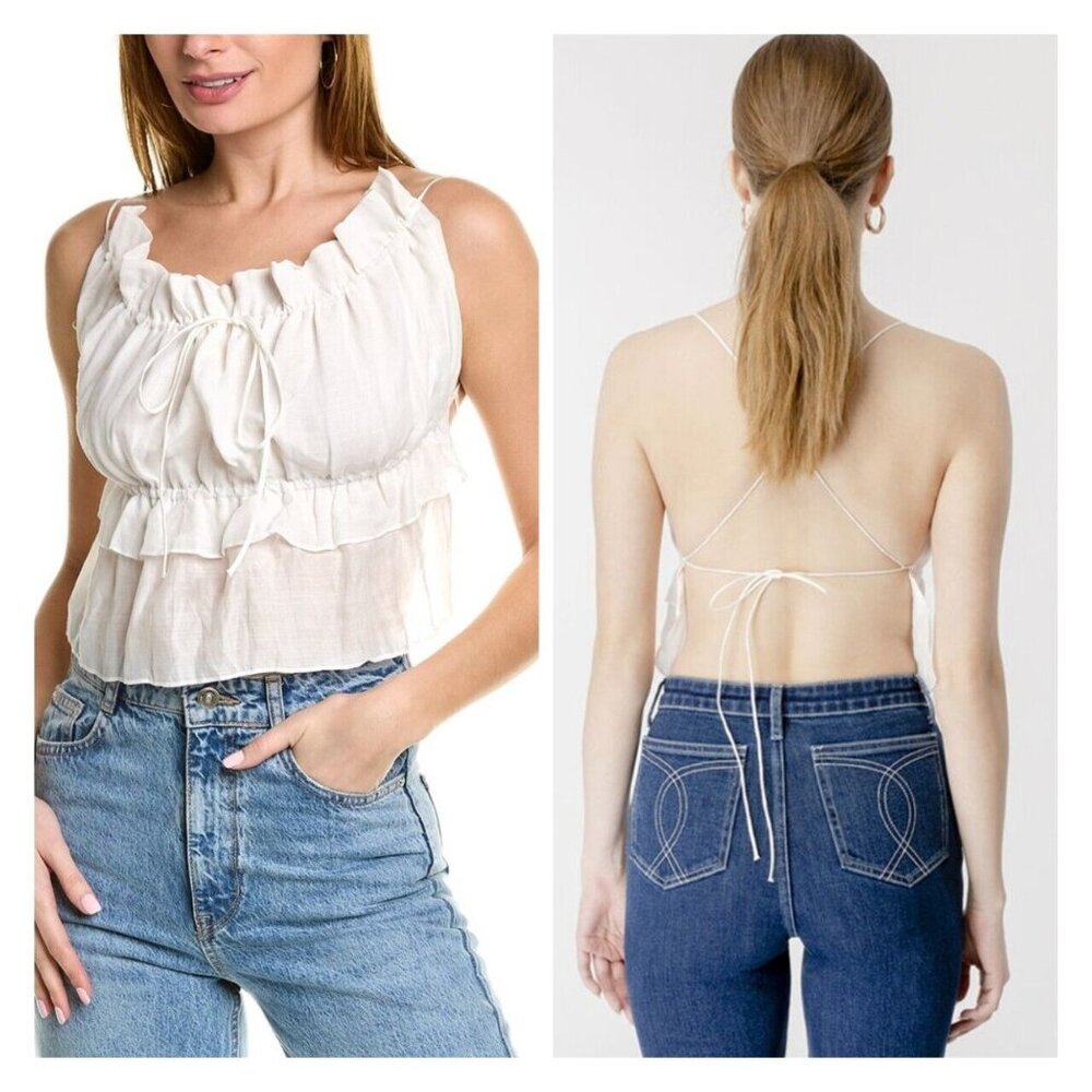 Bardot Margo Barley There Crop Top Ruffle Adjustable White Strappy Back 14 NWT
